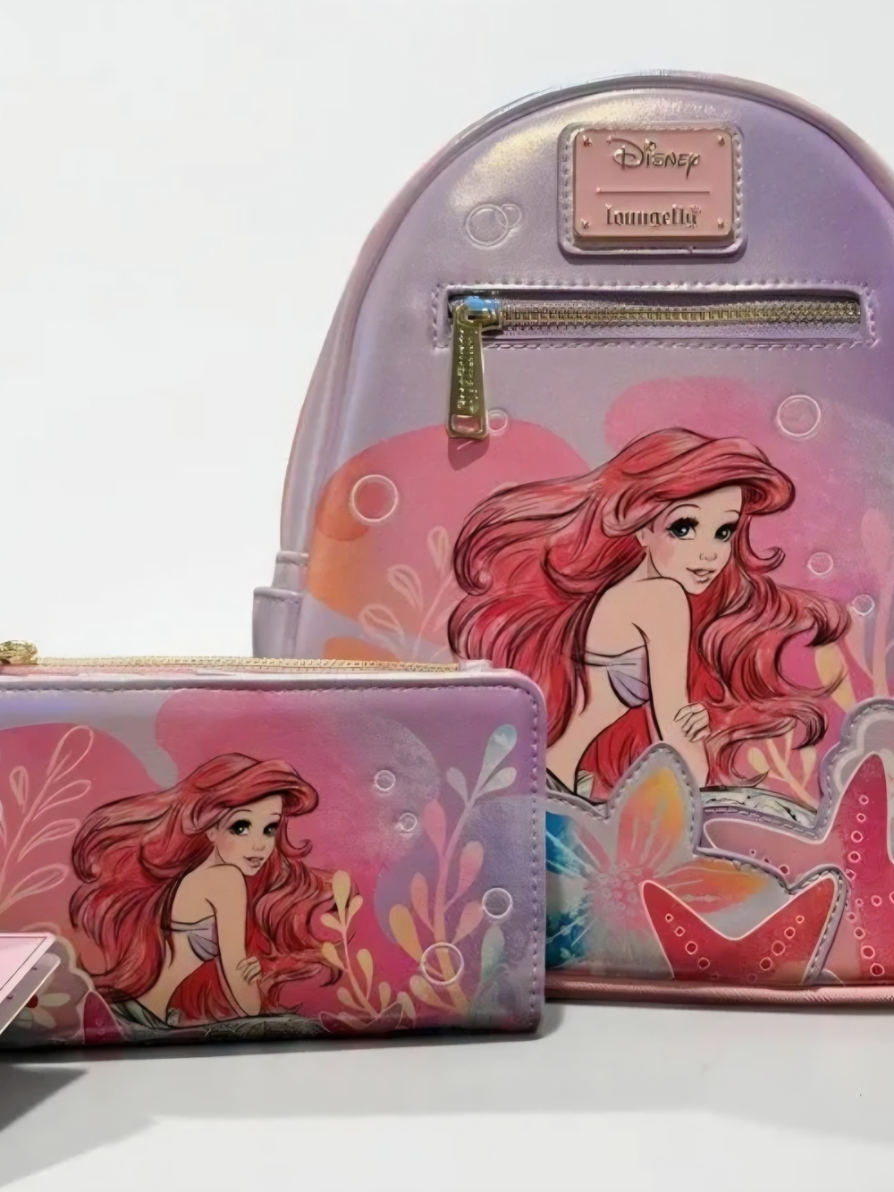 Loungefly Disney The Little Mermaid Ariel Soft Floral Mini Backpack & Wallet NWT